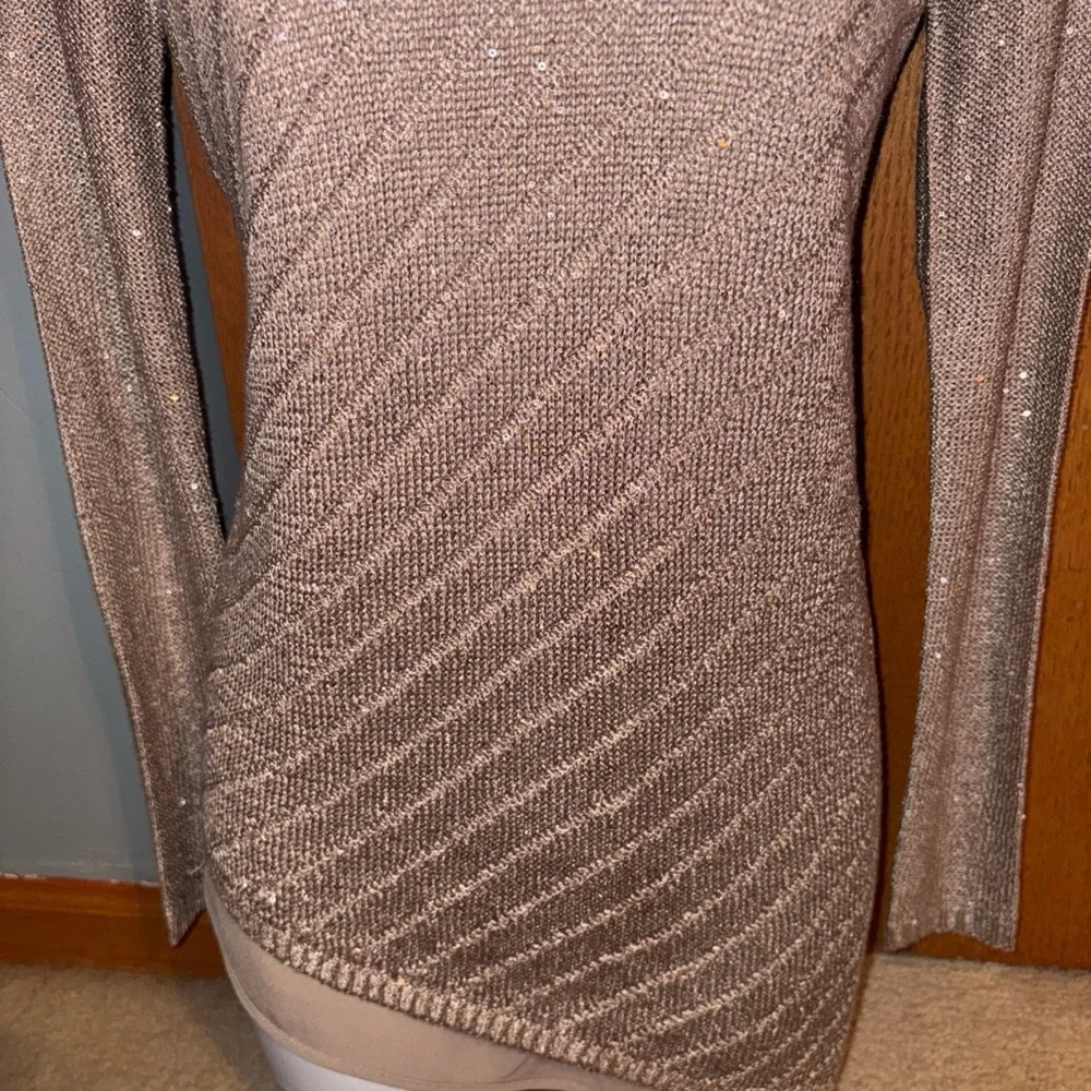 Apt 9 Sweater Gold Taupe XS Sparkly Thru out✨Long Sleeve Tunic Top Holiday Nice - Picture 3 of 13
